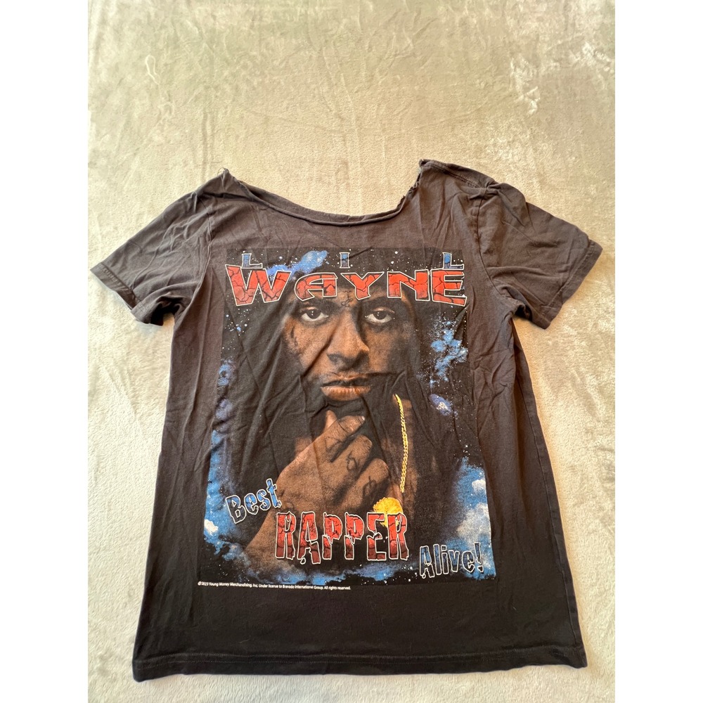 Young Money Lil Wayne Graphic Tee Womens M Black Best Rapper Alive Cut Neck